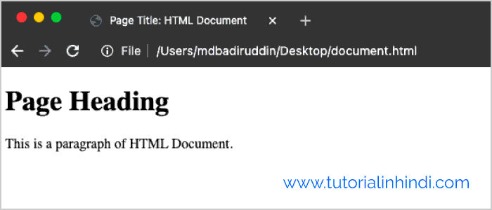 Basic HTML Document Structure in Hindi with Example