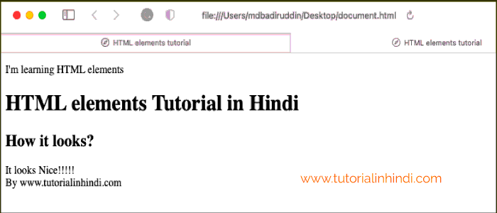 Example of HTML Elements in Hindi