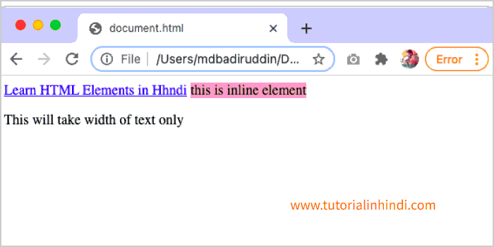 Inline element in hindi