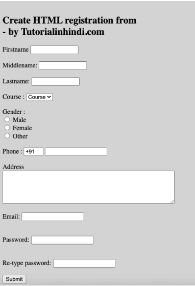 How to create a registration from in HTML in Hindi