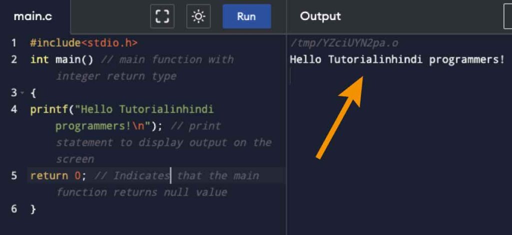 C Program code Structure output