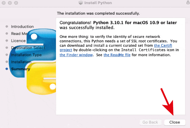 Python successfully install on macOS