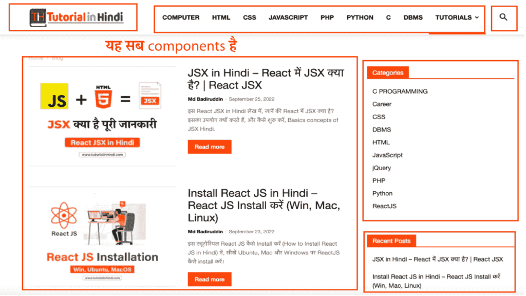 Component का उदाहरण (Example of React Components)