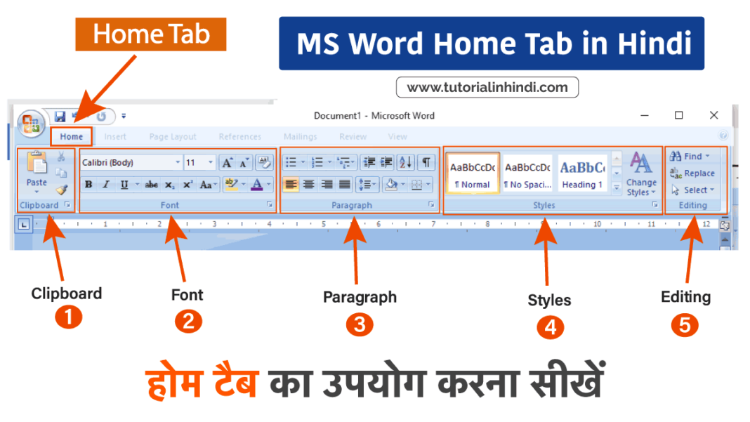 MS Word Home Tab in Hindi होम टैब का उपयोग करना सीखें Tutorial in Hindi