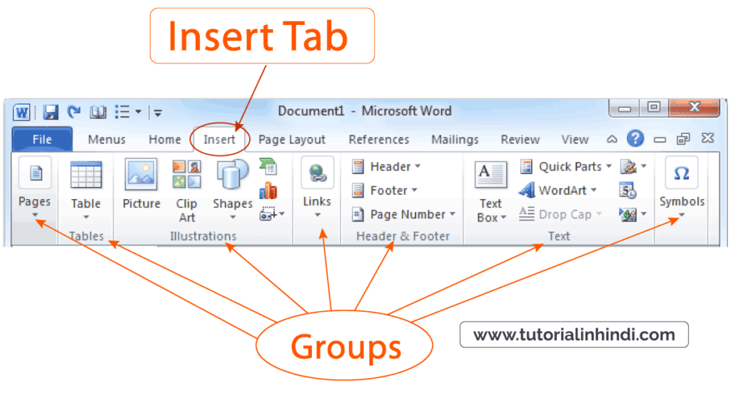 Use Insert Tab in MS Word in Hindi