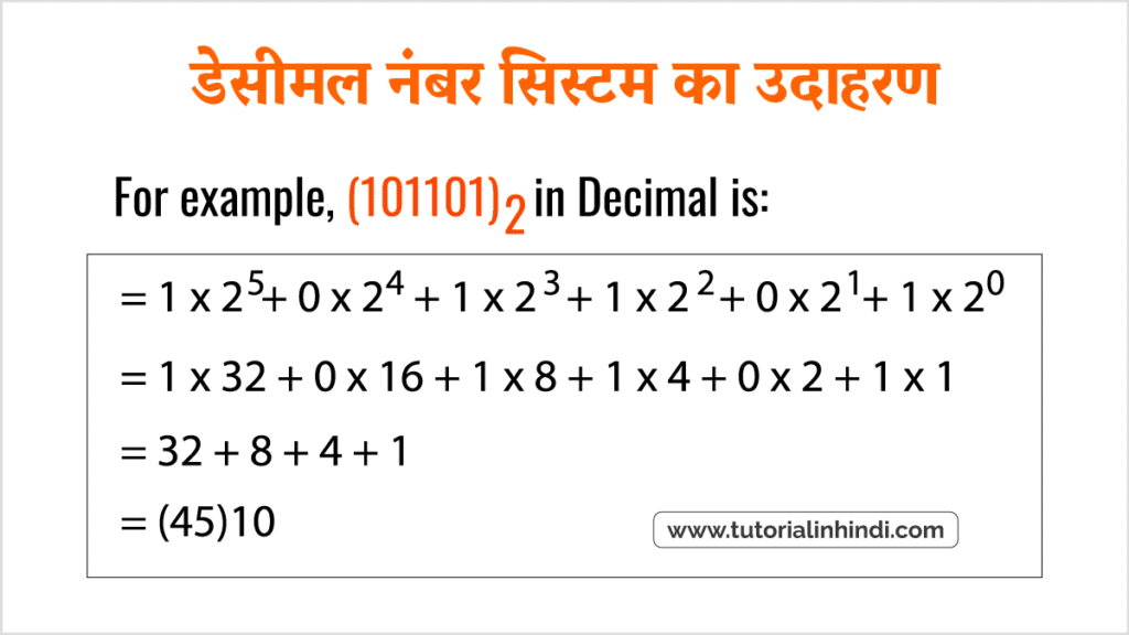 Example of Decimal Number System in Hindi (डेसीमल का उदाहरण)