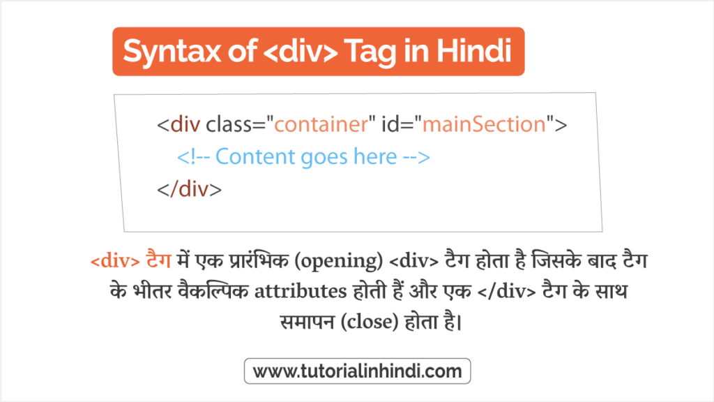 टैग का सिंटैक्स (Syntax of Tag in Hindi)